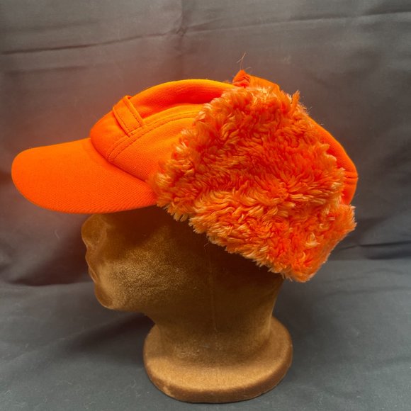 Vintage 1950's Duck Bay Hunter Orange Winter Cap with Ear Flaps Size M - Picture 2 of 9